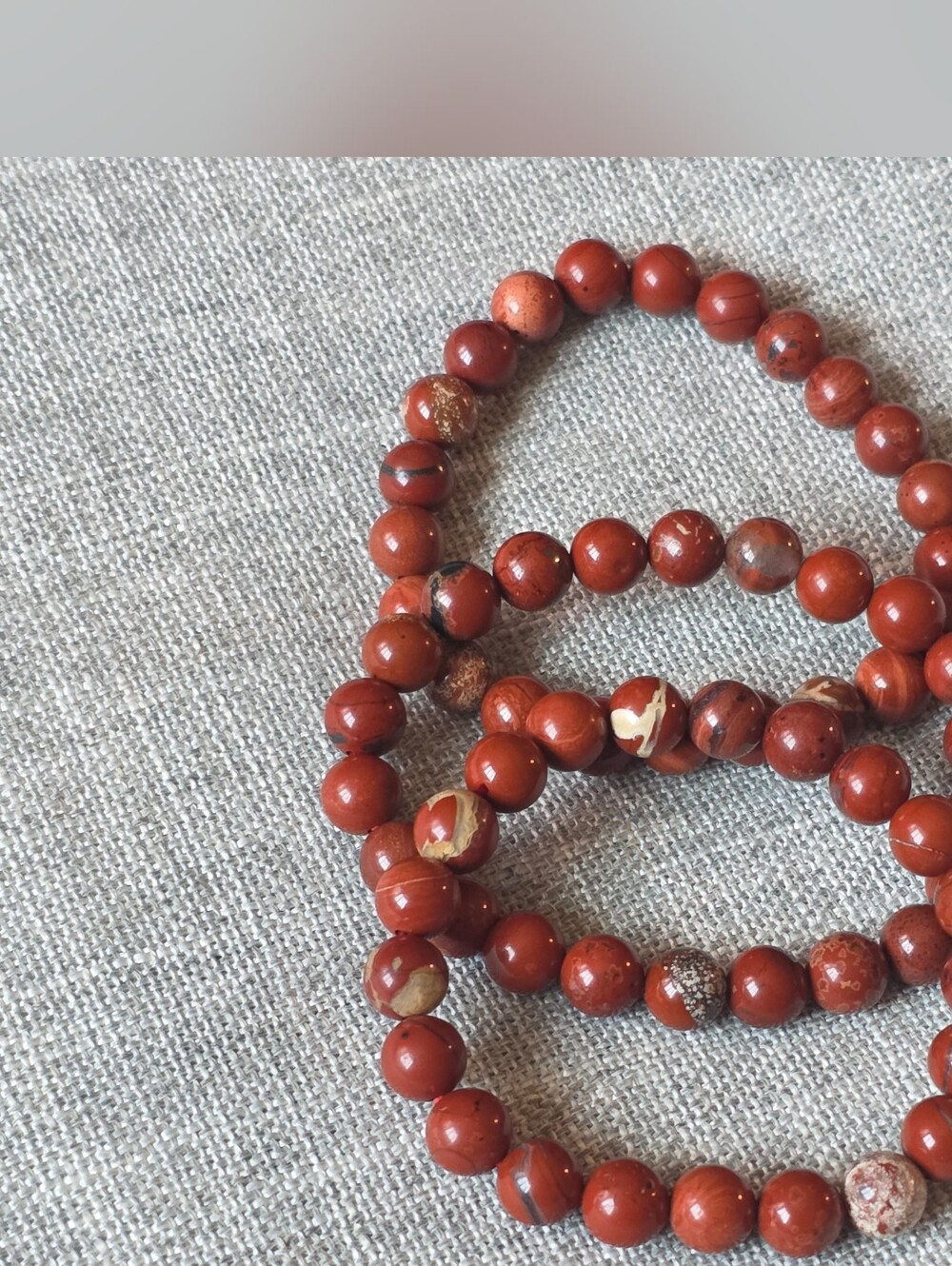 Red Jasper Beaded Stretch Bracelet | Natural Crystal Gemstones | 8mm Handmade - Picture 4 of 6